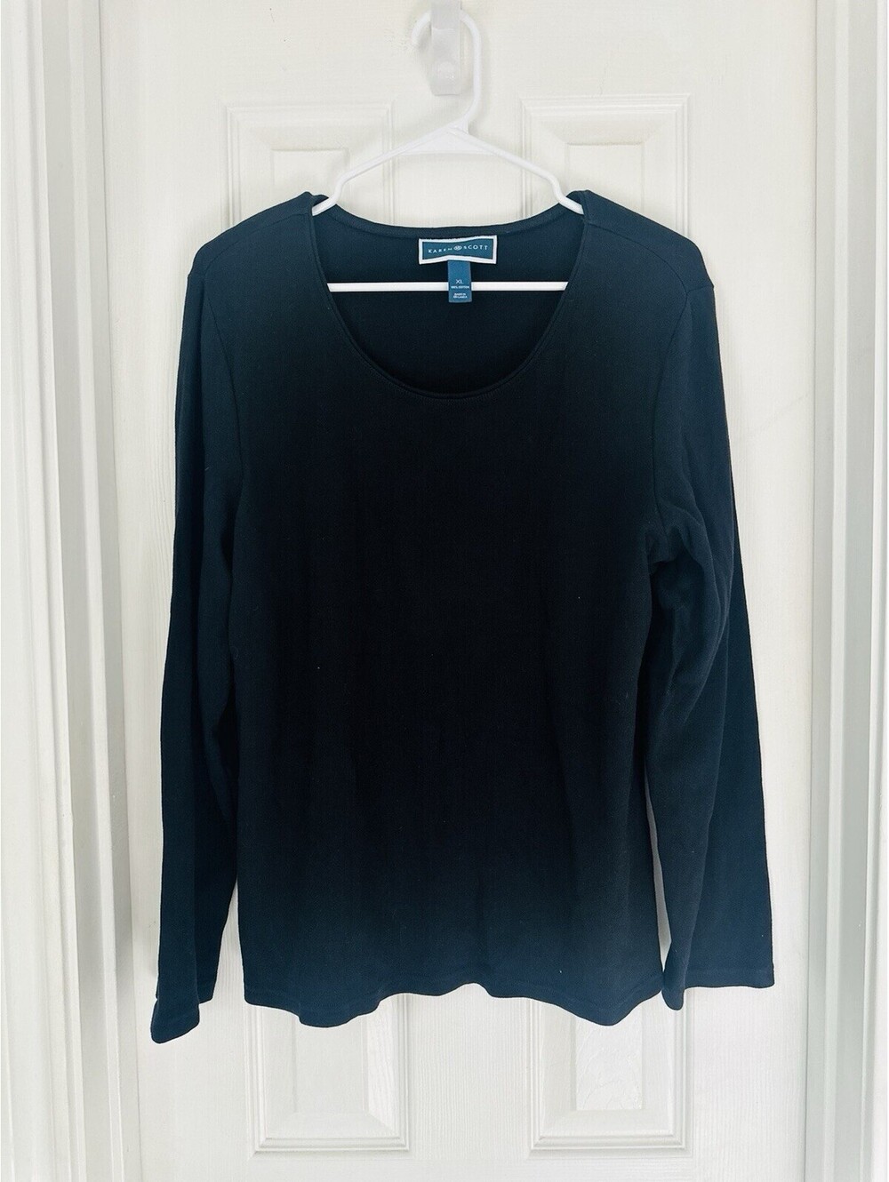 Karen Scott Women Long Sleeve Cotton Crew Neck T-Shirt Black Size XL